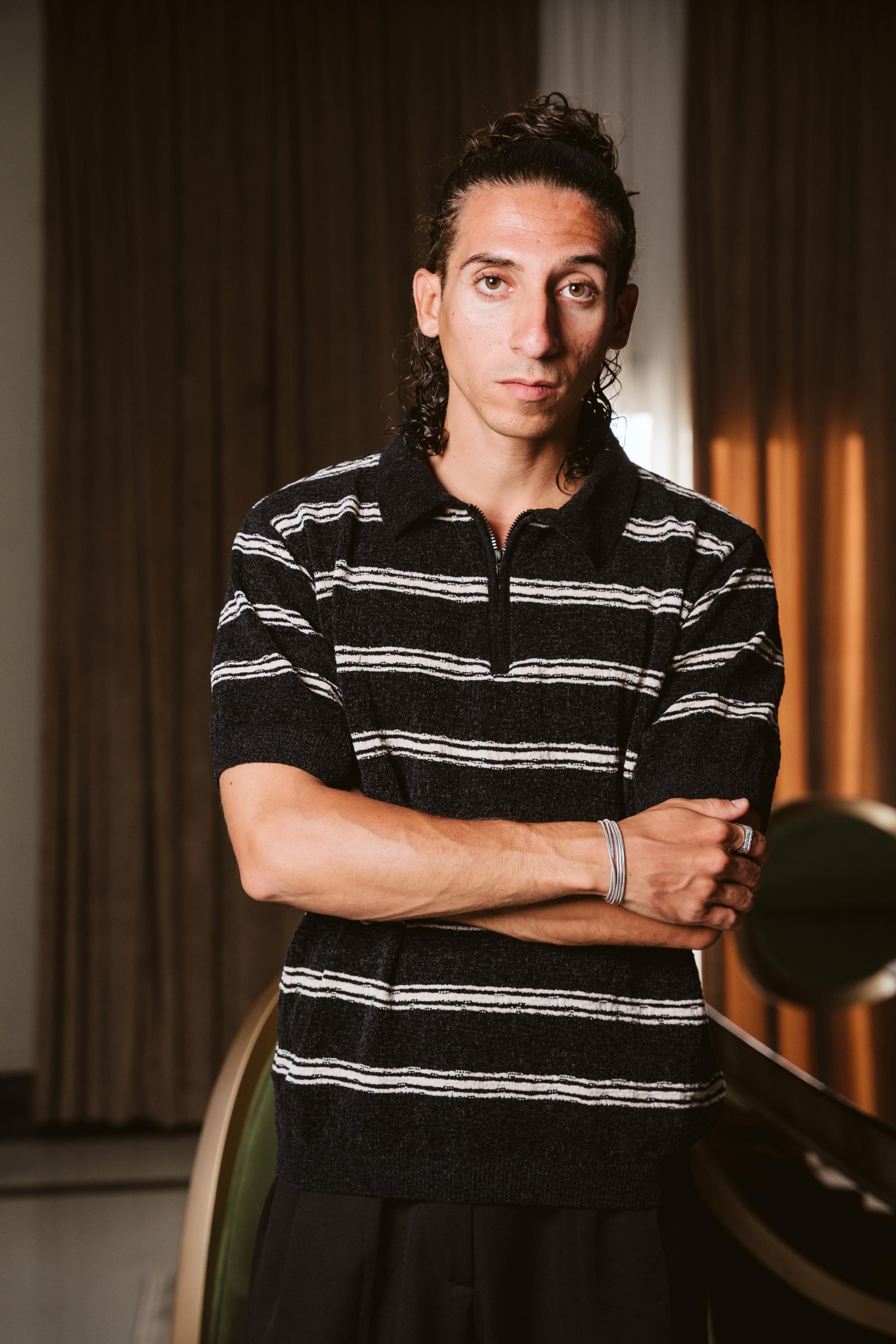 KNITTED STRIPED POLO