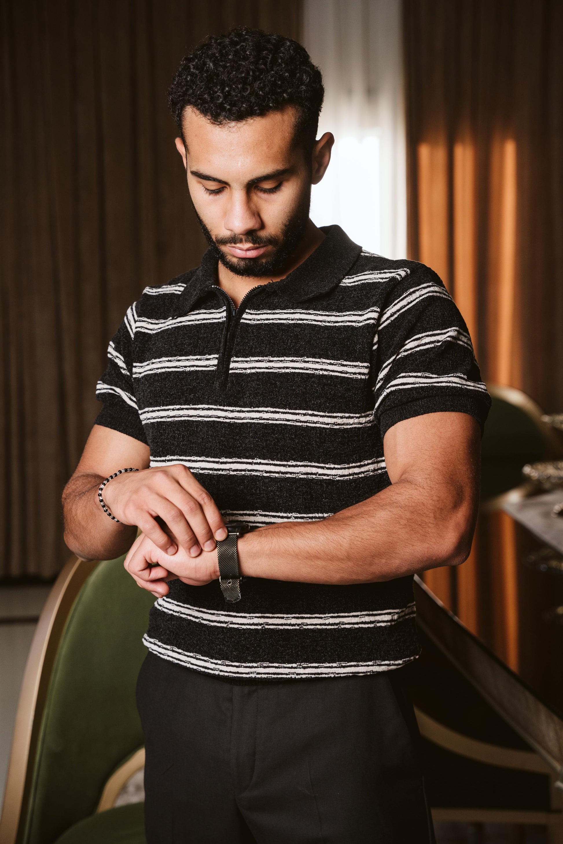 KNITTED STRIPED POLO